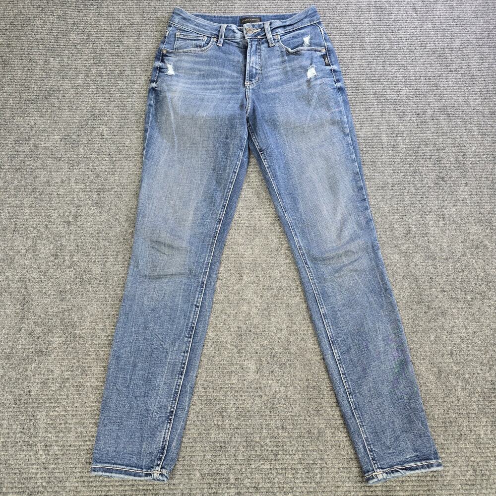 Silver Jeans Avery Skinny Womens 28x29 Blue Wash Distressed Stretch Denim Jeans